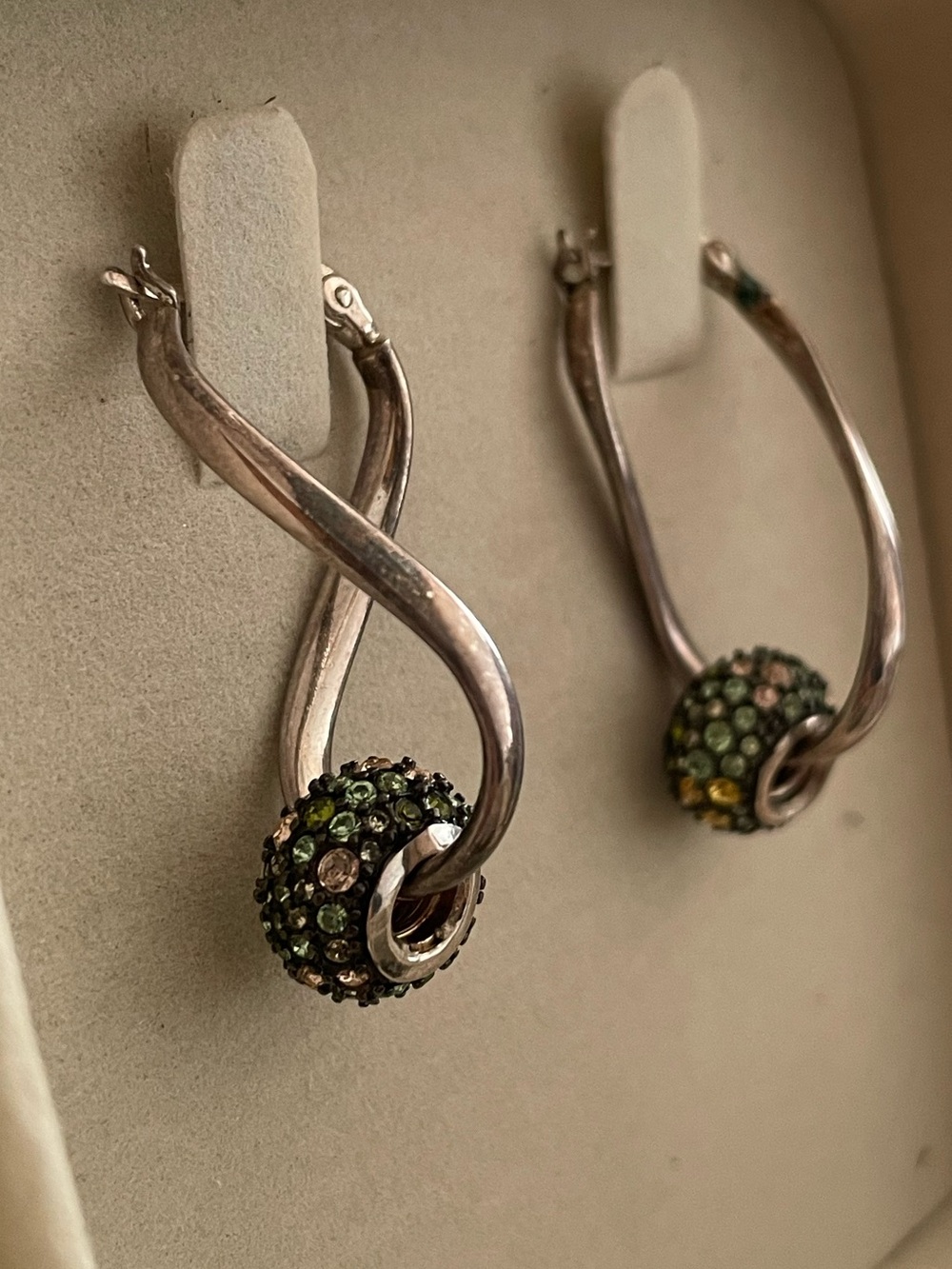 Green Crystal Hoop Drop Earrings - Unbranded